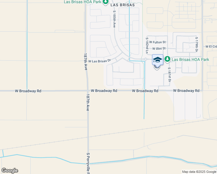 map of restaurants, bars, coffee shops, grocery stores, and more near 18575 West Pueblo Avenue in Goodyear