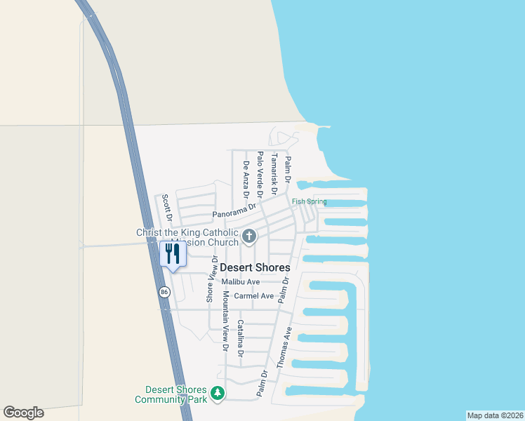 map of restaurants, bars, coffee shops, grocery stores, and more near Palo Verde Drive in Desert Shores