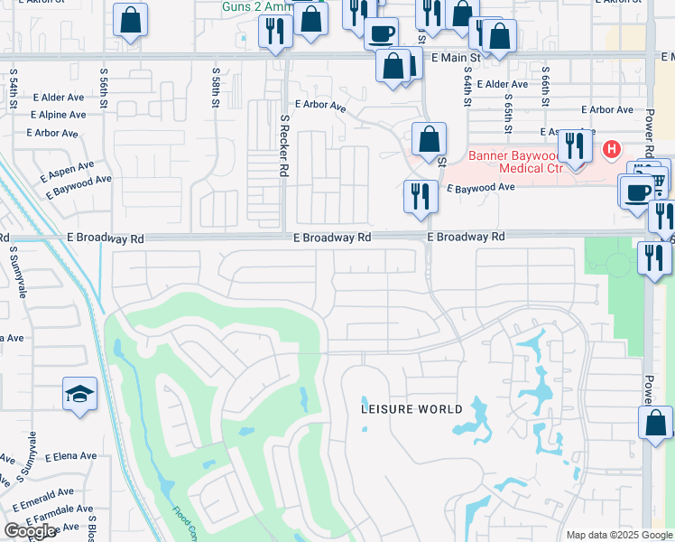 map of restaurants, bars, coffee shops, grocery stores, and more near 1789 Leisure World in Mesa