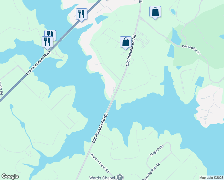 map of restaurants, bars, coffee shops, grocery stores, and more near 549 Old Phoenix Road Northeast in Eatonton