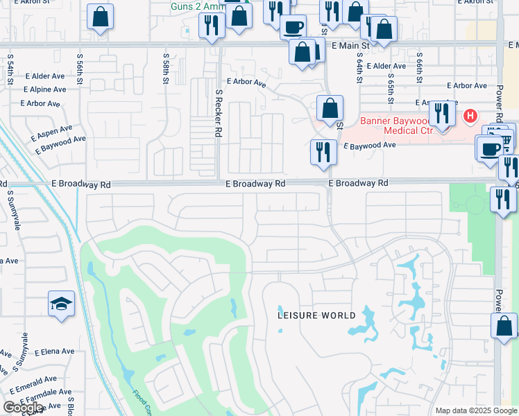 map of restaurants, bars, coffee shops, grocery stores, and more near 1789 Leisure World in Mesa