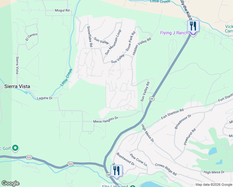 map of restaurants, bars, coffee shops, grocery stores, and more near Alto Alps Road in Alto
