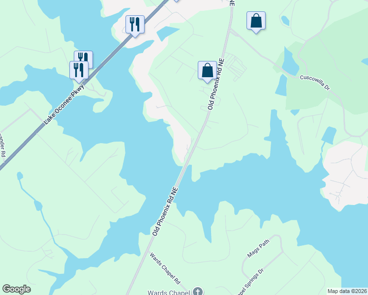 map of restaurants, bars, coffee shops, grocery stores, and more near 549 Old Phoenix Road Northeast in Eatonton