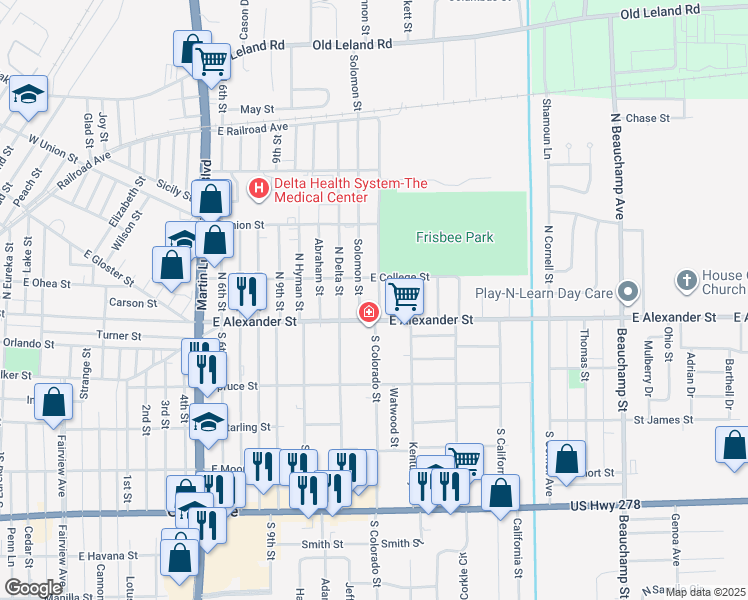 map of restaurants, bars, coffee shops, grocery stores, and more near 1720-1798 East Alexander Street in Greenville