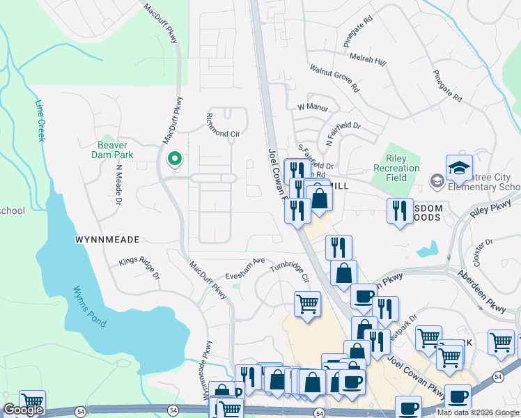 map of restaurants, bars, coffee shops, grocery stores, and more near 420 Constitution Circle in Peachtree City