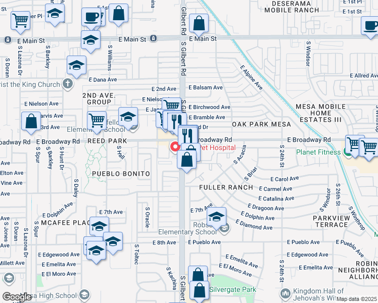 map of restaurants, bars, coffee shops, grocery stores, and more near in Mesa