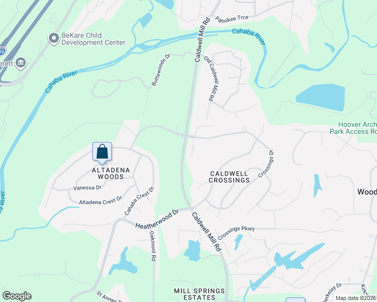 map of restaurants, bars, coffee shops, grocery stores, and more near 3508 Crossings Circle in Birmingham