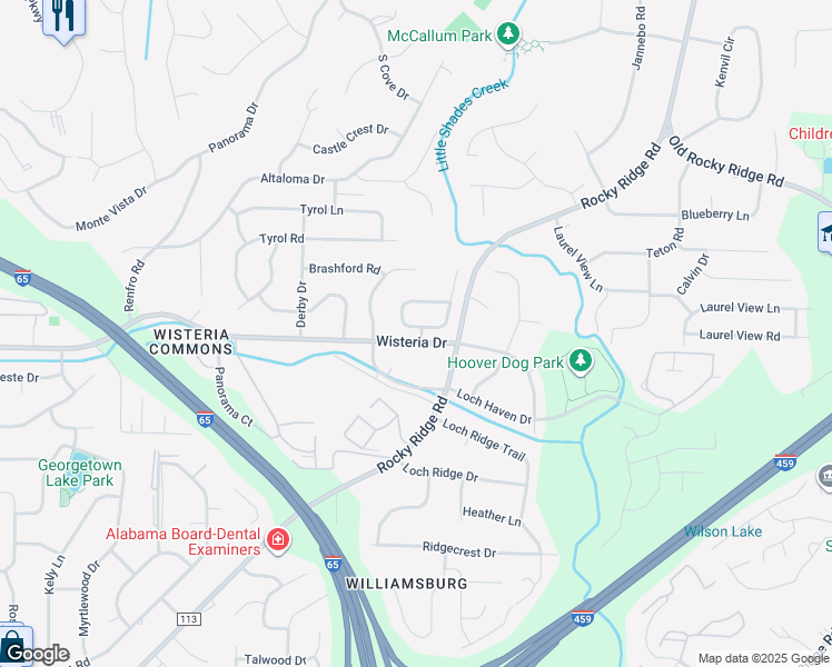 map of restaurants, bars, coffee shops, grocery stores, and more near 3375 Wisteria Drive in Vestavia Hills