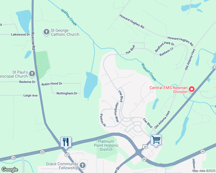 map of restaurants, bars, coffee shops, grocery stores, and more near 113 Westminster Way in Newnan