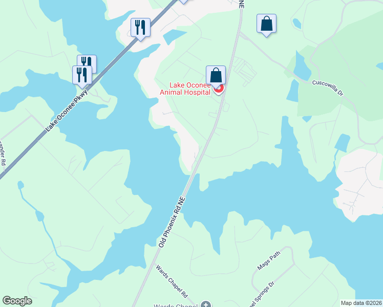 map of restaurants, bars, coffee shops, grocery stores, and more near 549 Old Phoenix Road Northeast in Eatonton