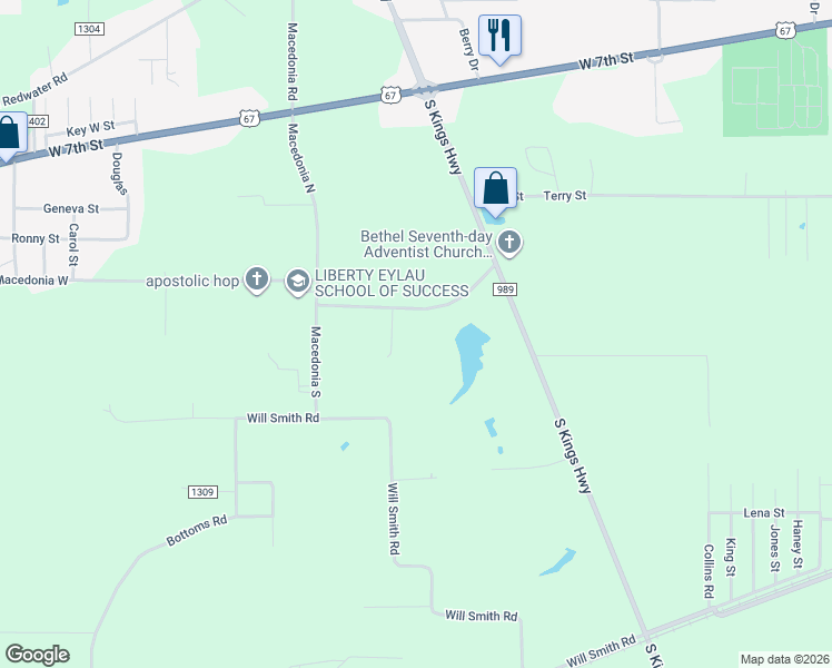 map of restaurants, bars, coffee shops, grocery stores, and more near 197 Macedonia East in Texarkana