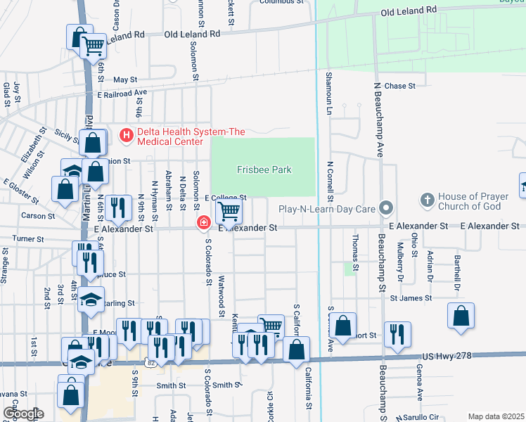 map of restaurants, bars, coffee shops, grocery stores, and more near 1927 East College Street in Greenville