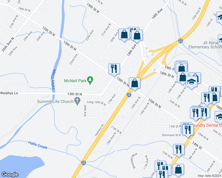 map of restaurants, bars, coffee shops, grocery stores, and more near 1723 Short 14th Street North in Bessemer