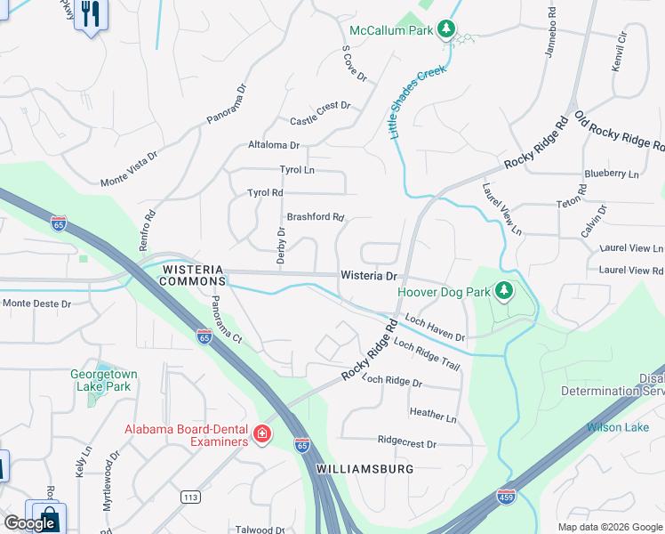 map of restaurants, bars, coffee shops, grocery stores, and more near 2300 Crossgate Trail in Vestavia Hills