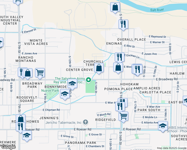 map of restaurants, bars, coffee shops, grocery stores, and more near 1344 East Pueblo Avenue in Phoenix