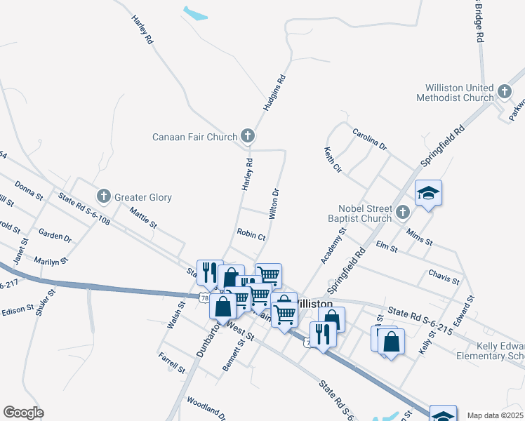 map of restaurants, bars, coffee shops, grocery stores, and more near 38 Poinsettia Court in Williston