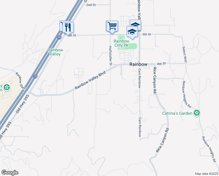 map of restaurants, bars, coffee shops, grocery stores, and more near Huffstatler Street in Rainbow