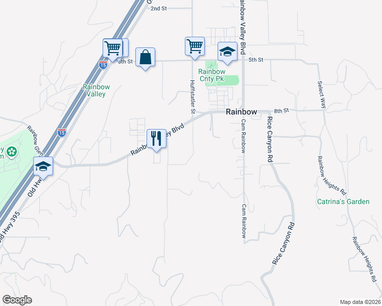 map of restaurants, bars, coffee shops, grocery stores, and more near 1953 Huffstatler Street in Fallbrook