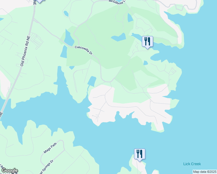 map of restaurants, bars, coffee shops, grocery stores, and more near 383 Cuscowilla Drive in Eatonton