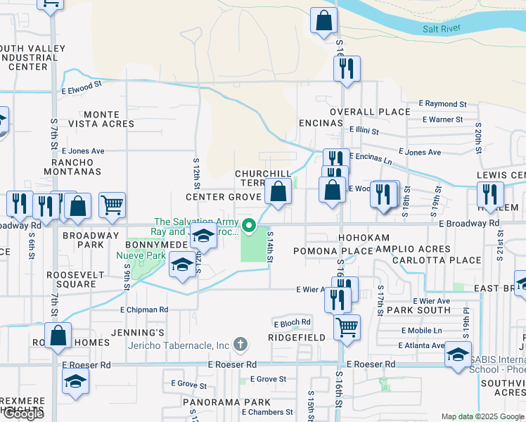 map of restaurants, bars, coffee shops, grocery stores, and more near 1344 East Pueblo Avenue in Phoenix