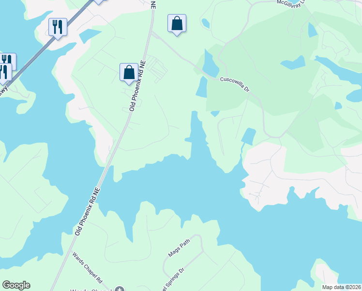 map of restaurants, bars, coffee shops, grocery stores, and more near 138 Phoenix Drive in Eatonton