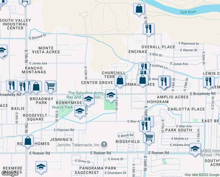 map of restaurants, bars, coffee shops, grocery stores, and more near 4201 South 13th Street in Phoenix