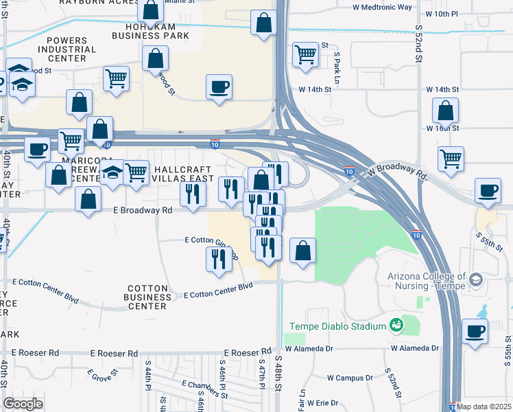 map of restaurants, bars, coffee shops, grocery stores, and more near 4714 East Pueblo Avenue in Phoenix