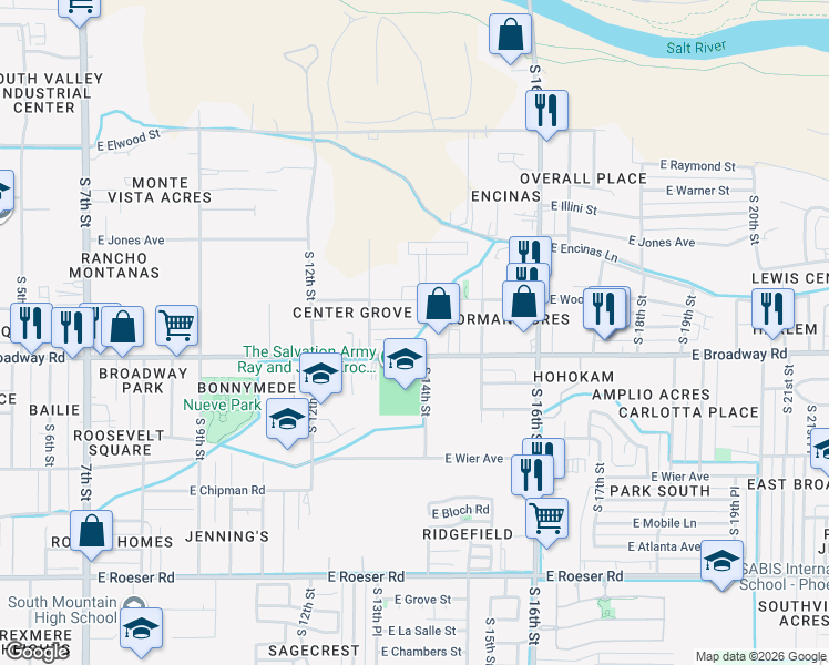 map of restaurants, bars, coffee shops, grocery stores, and more near 1344 East Pueblo Avenue in Phoenix