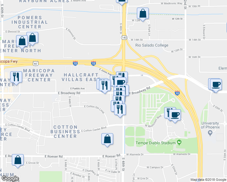 map of restaurants, bars, coffee shops, grocery stores, and more near 4714 East Pueblo Avenue in Phoenix