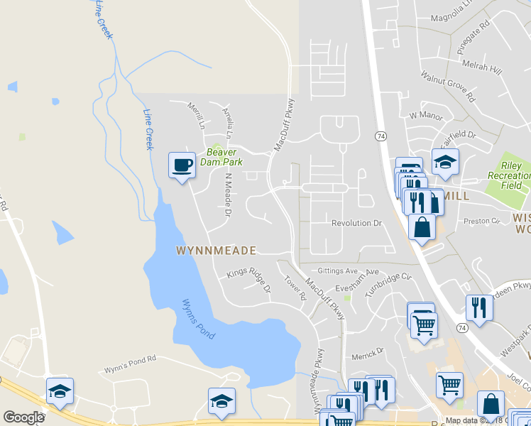 map of restaurants, bars, coffee shops, grocery stores, and more near 200 Fire Fly Court in Peachtree City