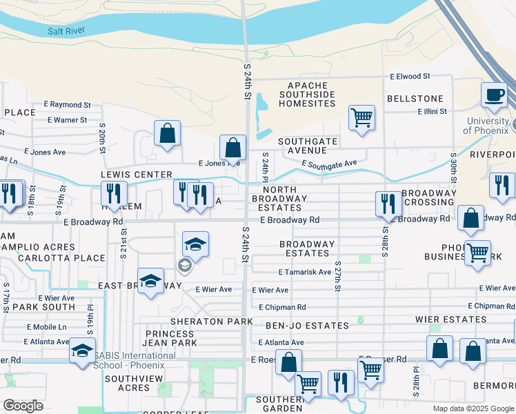 map of restaurants, bars, coffee shops, grocery stores, and more near 2420 East Pueblo Avenue in Phoenix
