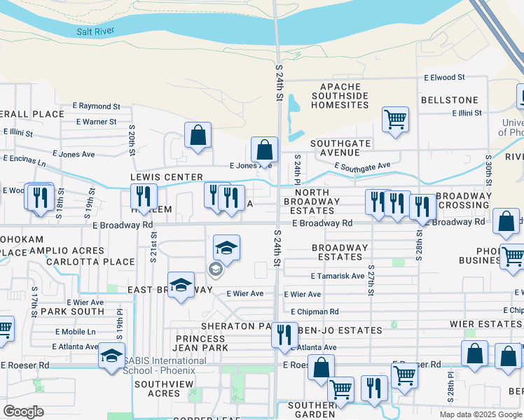 map of restaurants, bars, coffee shops, grocery stores, and more near 2334 East Pueblo Avenue in Phoenix