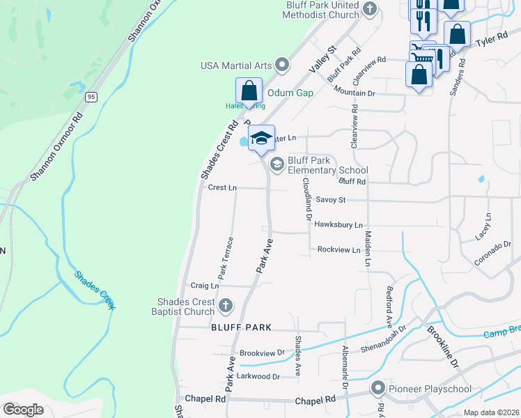 map of restaurants, bars, coffee shops, grocery stores, and more near 540 Park Avenue in Birmingham