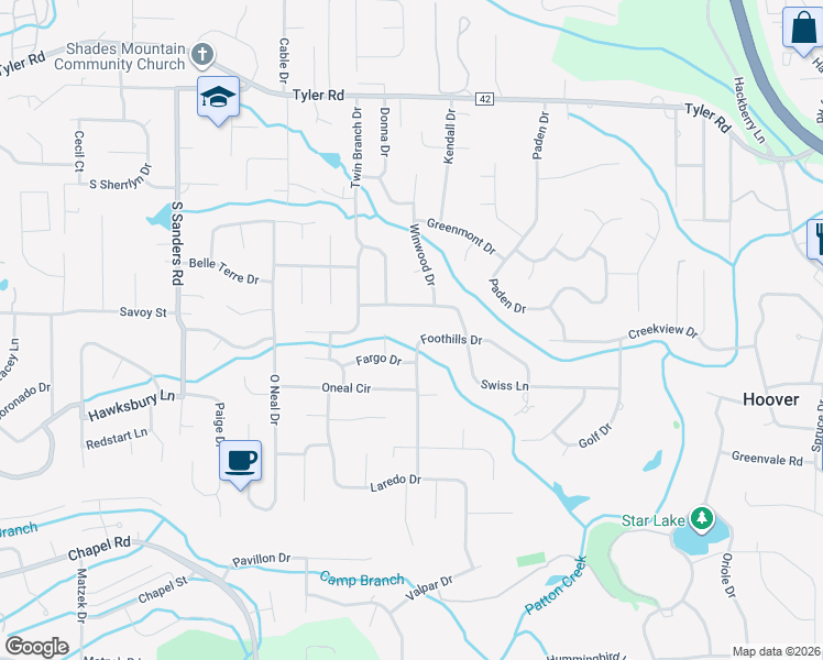 map of restaurants, bars, coffee shops, grocery stores, and more near 2627 Fargo Circle in Vestavia Hills