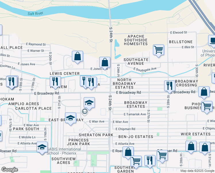 map of restaurants, bars, coffee shops, grocery stores, and more near 2334 East Pueblo Avenue in Phoenix