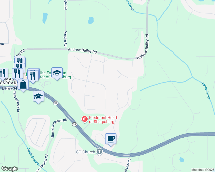 map of restaurants, bars, coffee shops, grocery stores, and more near 58 First Mannassas Way East in Sharpsburg