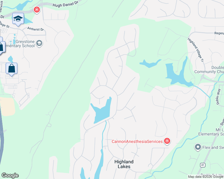 map of restaurants, bars, coffee shops, grocery stores, and more near 1544 Highland Lakes Trail in Birmingham