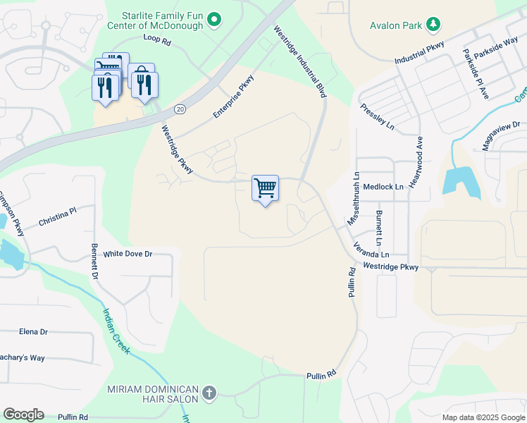 map of restaurants, bars, coffee shops, grocery stores, and more near 100 Georgia Crown Drive in McDonough