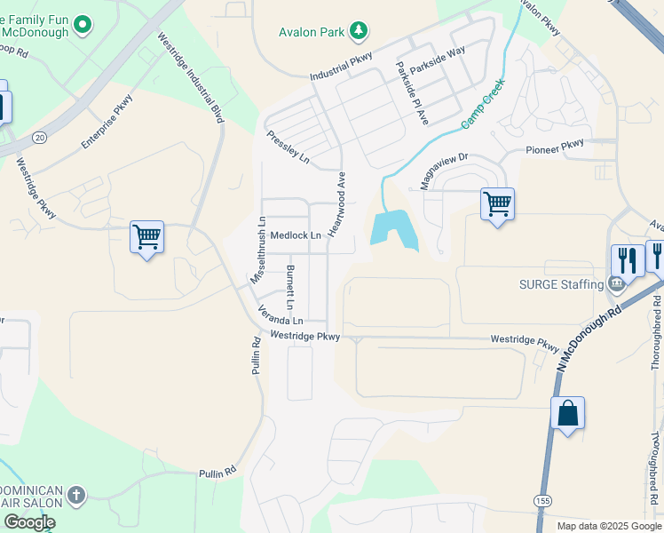map of restaurants, bars, coffee shops, grocery stores, and more near 1278 Heartwood Avenue in McDonough