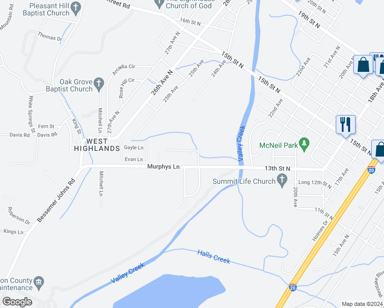 map of restaurants, bars, coffee shops, grocery stores, and more near 445 Willow Lane in Hueytown