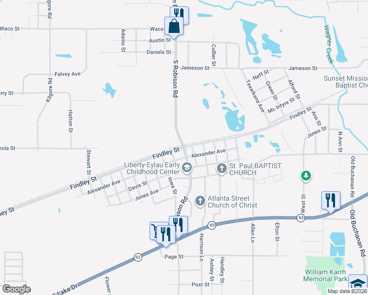 map of restaurants, bars, coffee shops, grocery stores, and more near 1024-1198 South Robison Road in Texarkana