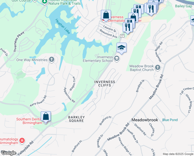 map of restaurants, bars, coffee shops, grocery stores, and more near 401 Inverness Landing in Birmingham