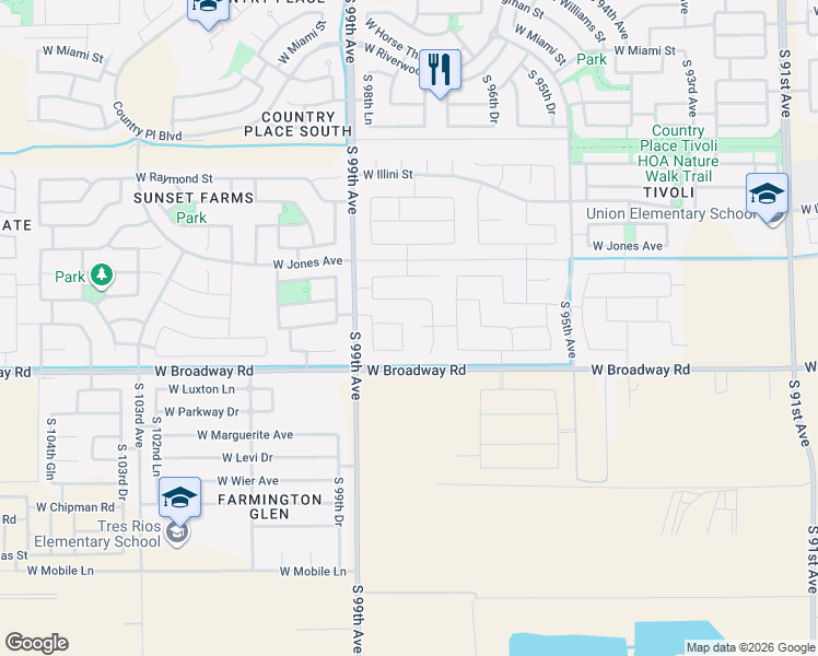map of restaurants, bars, coffee shops, grocery stores, and more near 4213 South 98th Drive in Tolleson