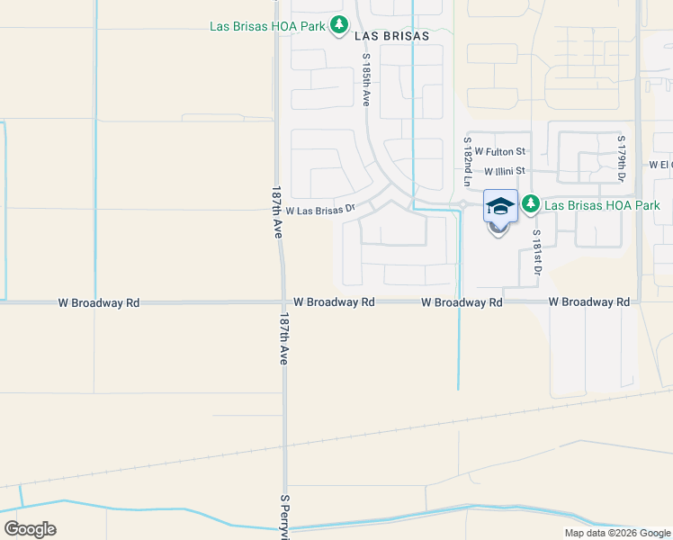 map of restaurants, bars, coffee shops, grocery stores, and more near 4203 South 186th Avenue in Goodyear