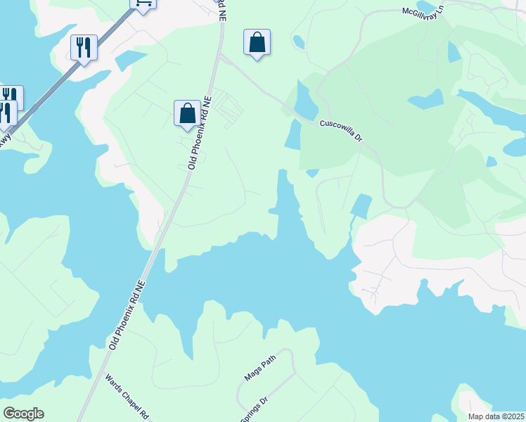 map of restaurants, bars, coffee shops, grocery stores, and more near 138 Phoenix Drive Northeast in Eatonton