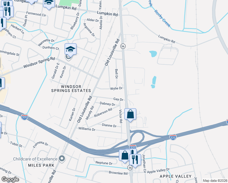 map of restaurants, bars, coffee shops, grocery stores, and more near 1912 Wylie Drive in Augusta