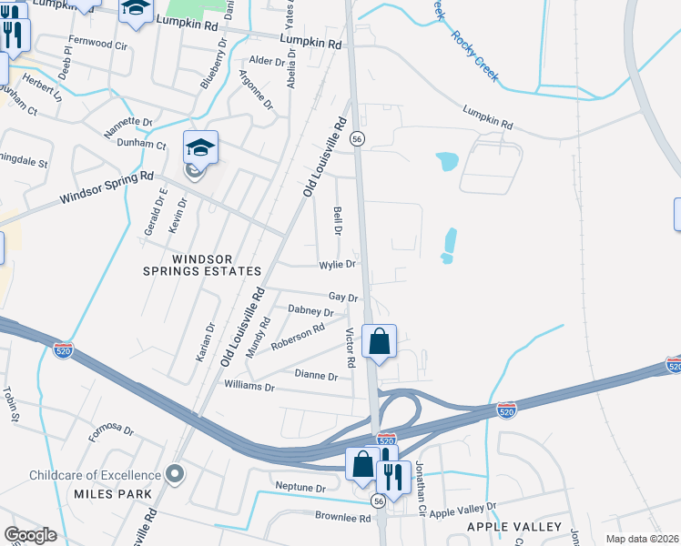 map of restaurants, bars, coffee shops, grocery stores, and more near 1912 Wylie Drive in Augusta