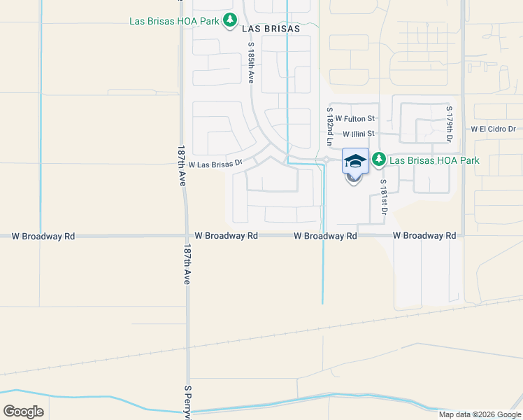 map of restaurants, bars, coffee shops, grocery stores, and more near 18509 West Getty Drive in Goodyear