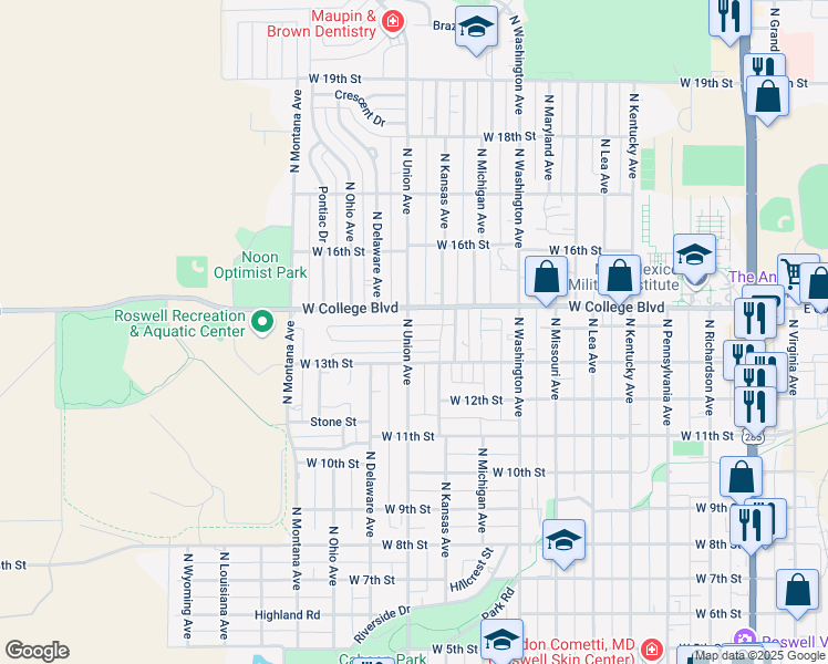 map of restaurants, bars, coffee shops, grocery stores, and more near 1003 West 14th Street in Roswell