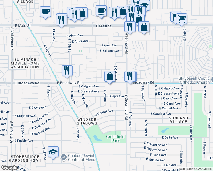 map of restaurants, bars, coffee shops, grocery stores, and more near 413 South Omaha in Mesa